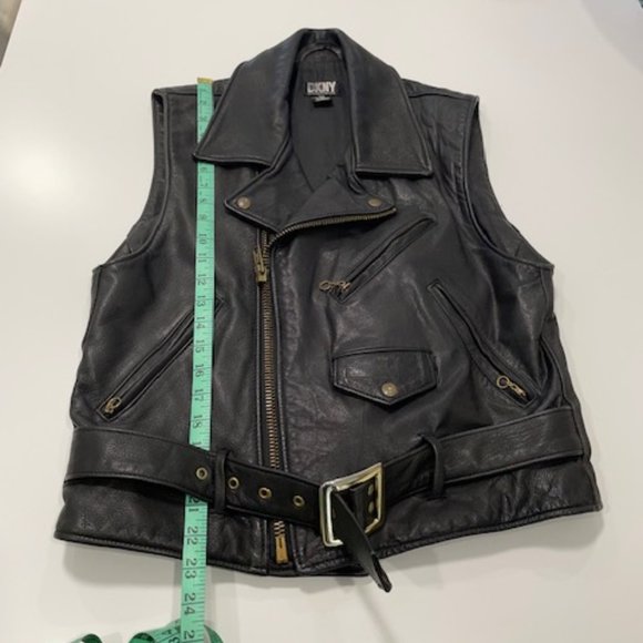 DKNY | Vintage Black Leather Biker Vest ~ Size Medium - Picture 14 of 17